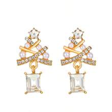 1pair Creative Rhinestone Christmas Tree Earrings For Women, European And American Style - Silver - View 9