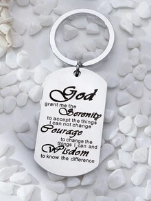 1入兩用不鏽鋼鑰匙扣狗牌掛件,刻有「賜予我接受的寧靜...」字樣 - 銀色 - 查看 2