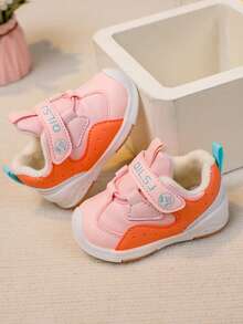 1 Đôi Bé Gái & Bé Trai Mờ Móc Và Vòng Đóng Bằng Mũi Tròn Ấm Áp Đi Bộ Giày Cho Mùa Đông - Hồng - Xem 3