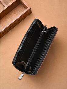 GOKE 1 Pieza Billetera Color Bloqueo Vintage De Material Pu Con Cierre De Cremallera Y Capacidad Grande Para Hombres, Estudiantes Y Uso Diario - Negro - Ver 3