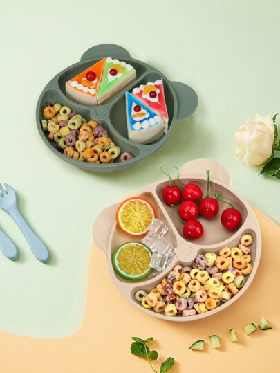 1pc Beige Silicone Baby And Toddler Meal Plate, Heat Resistant For Daily Use