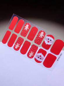1pc Christmas Element Nail Art Sticker For Quick Manicure, Light Red Santa Claus & Snowman Design - Multicolor - View 2
