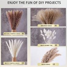 110pcs Dried Pampas Grass Decoration - 17.3" Natural Pampas Grass, Lagurus Ovatus & Reed Flower Bouquet For Wedding Bohemian Flower Home Table Decor, Rustic Farmhouse Party - Multicolor - View 4