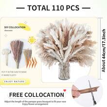 110pcs Dried Pampas Grass Decoration - 17.3" Natural Pampas Grass, Lagurus Ovatus & Reed Flower Bouquet For Wedding Bohemian Flower Home Table Decor, Rustic Farmhouse Party - Multicolor - View 2