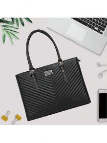MOSISO Laptop Tote Bag for Women, 15.6 inch Computer Bag Compatible with MacBook, HP, Dell, Asus Notebook, 16 inch Large Capacity Quilted Leather Laptop Bag with Clutch Purse, Black - 黑色 - 查看 6