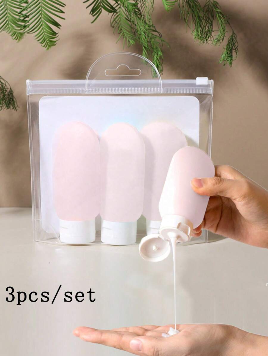 硅膠防漏旅行瓶套裝,隨身攜帶可加裝沐浴露、乳液、盥洗用品,附有便攜式收納袋的旅行瓶套裝,旅行尺寸盥洗化妝品容器套裝,柔軟的壓縮管空瓶配件,適用於沐浴露、乳液、潤髮乳 - 粉色 - 查看 1