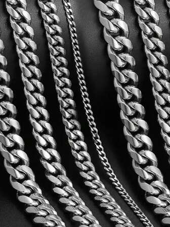 1條街頭時尚銀色不銹鋼項鍊,簡約風格適合男士派對佩戴