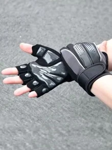 1對戶外騎行健身運動防滑耐磨長腕半指手套