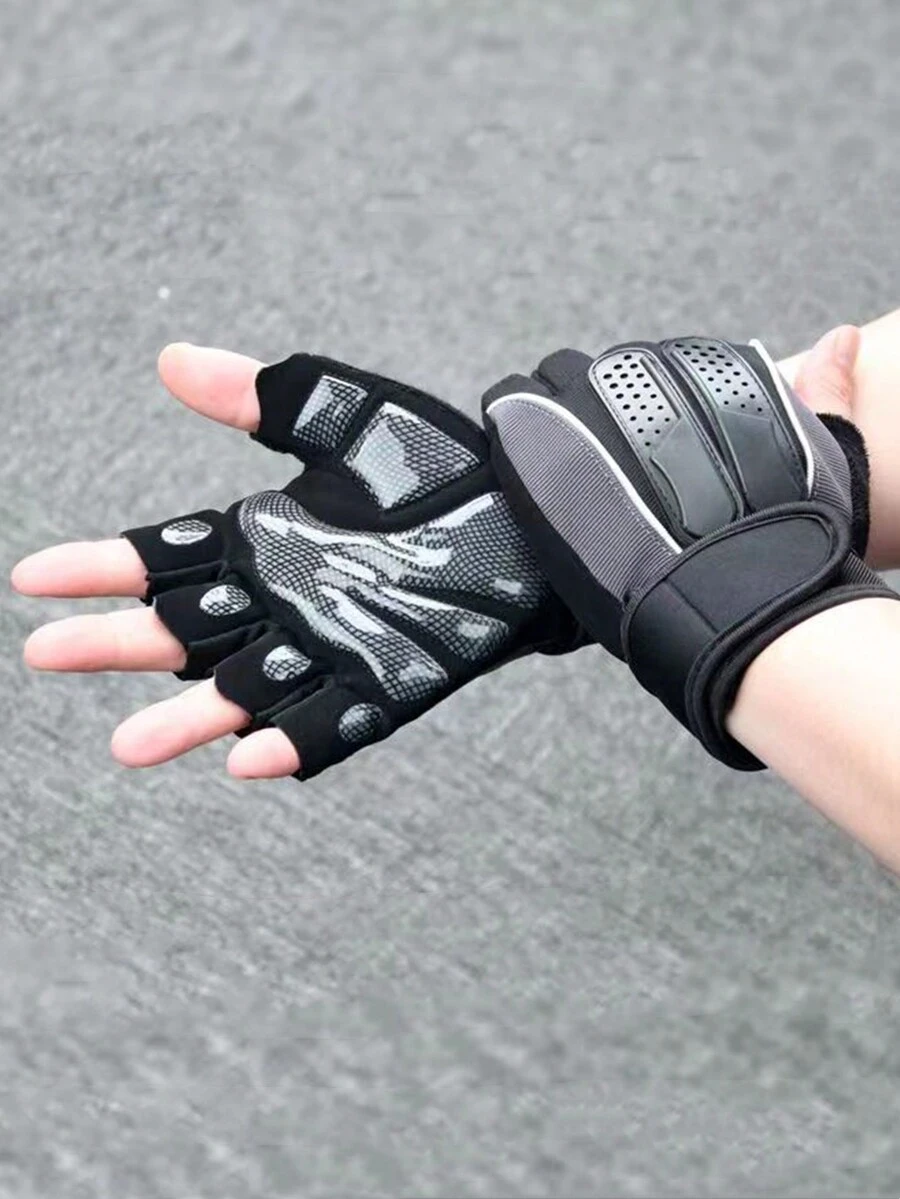 1對戶外騎行健身運動防滑耐磨長腕半指手套