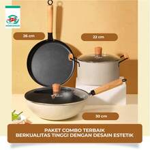 Juego de tres piezas de piedra de arroz de trigo blanco nórdico, juego de ollas para el hogar, sartén para sopa, suministros de cocina, juego de utensilios de cocina - Beis - Ver 10