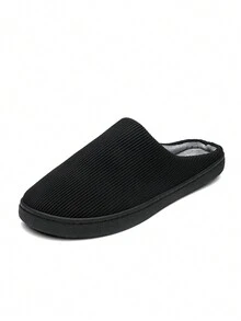 Nam Trong nhà Ấm áp Dép đi trong nhà , Mùa thu Và Mùa Đông Dép đi trong nhà Với Sau đó Mũ lưỡi trai , Không trượt Và Ấm áp Gót phẳng Dép đi trong nhà - màu đen - Xem 6