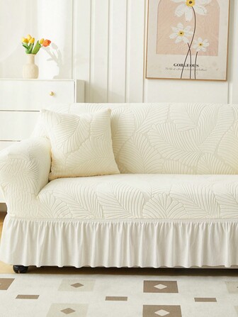 1pc Modern Style Polyester Fiber Leaf Pattern Elastic Sofa Cover With Skirt Design, Anti-Dust And Anti-Slip, Suitable For 1/2/3/4 Seater Sofas All Year Round