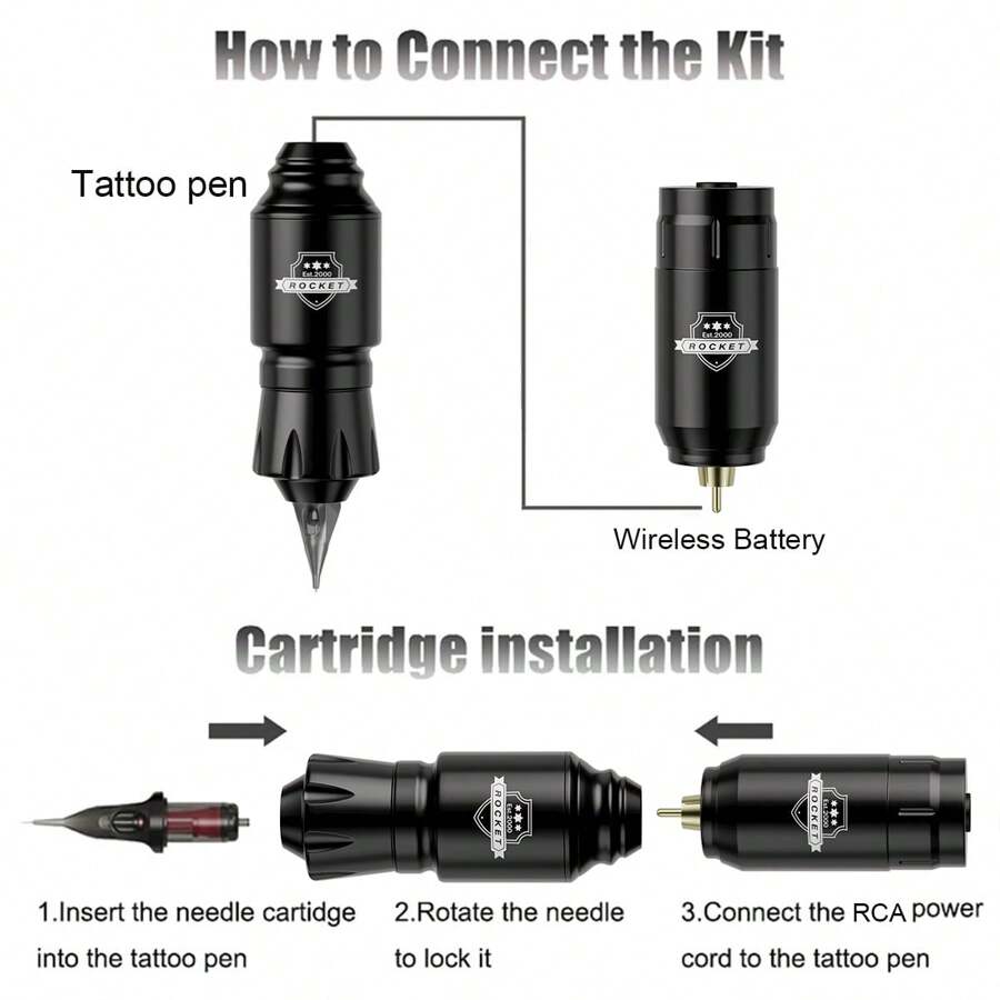 Wireless Tattoo Kit Complete Mini Rocket Machine Battery Box Pin Power