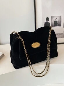 Large Capacity Women's Chain Shoulder Bag - Black - View 3