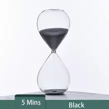 1 pezzo Clessidra da 5 minuti, in vetro trasparente e sabbia nera, decorazione da tavolo per soggiorno, camera da letto, studio e scrivania d'ufficio, regalo ideale
