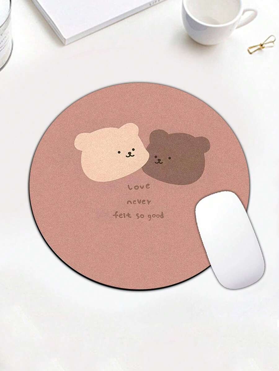 1pc 20*20cm Cartoon Round Velvet Mouse Pad For Small Desk Office Computer Mouse Pad - Dusty Pink - View 1