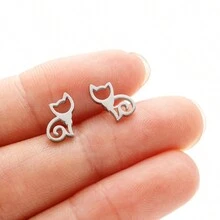 1對不鏽鋼簡約寵物貓耳環,可愛甜美動物簡約珠寶,適用於派對、結婚周年紀念