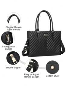 MOSISO Laptop Tote Bag for Women, 15.6 inch Computer Bag Compatible with MacBook, HP, Dell, Asus Notebook, 16 inch Large Capacity Quilted Leather Laptop Bag with Clutch Purse, Black - 黑色 - 查看 2