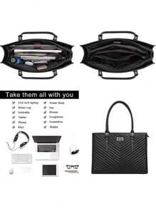 MOSISO Laptop Tote Bag for Women, 15.6 inch Computer Bag Compatible with MacBook, HP, Dell, Asus Notebook, 16 inch Large Capacity Quilted Leather Laptop Bag with Clutch Purse, Black - 黑色 - 查看 3