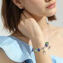 50 件多色白色大孔镶嵌水钻珠，包括三排水钻、粘土珠和钻环，适用于 DIY 珠宝配饰、手链和发饰