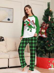 聖誕節恐龍印花長袖和褲子女士休閒二件套
