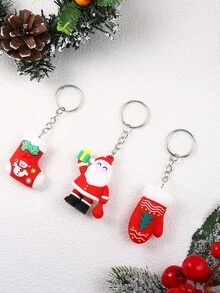 3pcs Cartoon Pvc Santa Claus Sock, Bell-shaped Keychains - Multicolor - View 2