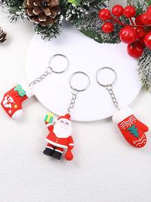 3pcs Cartoon Pvc Santa Claus Sock, Bell-shaped Keychains - Multicolor - View 1