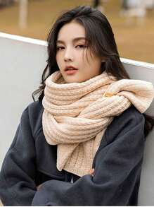 1條紅色針織圍巾,韓國風格,冬季保暖百搭可愛,適用於女性、情侶或學生