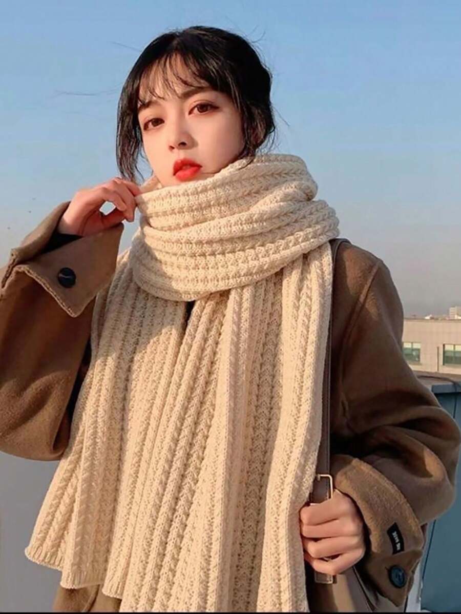 1條紅色針織圍巾,韓國風格,冬季保暖百搭可愛,適用於女性、情侶或學生