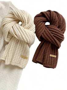 1條紅色針織圍巾,韓國風格,冬季保暖百搭可愛,適用於女性、情侶或學生