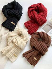 1條紅色針織圍巾,韓國風格,冬季保暖百搭可愛,適用於女性、情侶或學生
