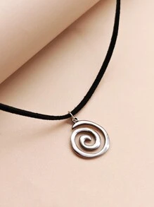 1個手工製作的復古漩渦圖案吊墜pu皮革編織項鍊 - 黑與白 - 查看 2