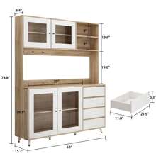 74.8" Tall Kitchen Pantry Cabinet with 4 Drawers, 4 Doors & Microwave Stand, Freestanding Hutch Cabinet with Buffet Cupboard for Kitchen, Dinningroom