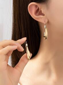 1pair Fashionable Metallic Drop Earrings Suitable For Everyday Wear - Yellow Gold - View 5