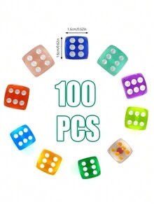 100 支 16 毫米 6 面骰子套裝,10 種顏色標準遊戲骰子,棋盤遊戲骰子,數學骰子,課堂骰子帶絨袋 - 彩色 - 查看 3