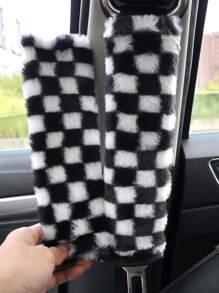 Plush Checkered Seat Belt Shoulder Pad - Black and White - View 3