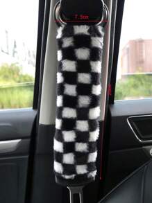 Plush Checkered Seat Belt Shoulder Pad - Black and White - View 2