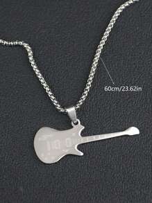 1件男款黑色不鏽鋼吉他吊墜項鏈 - 黑色 - 查看 11