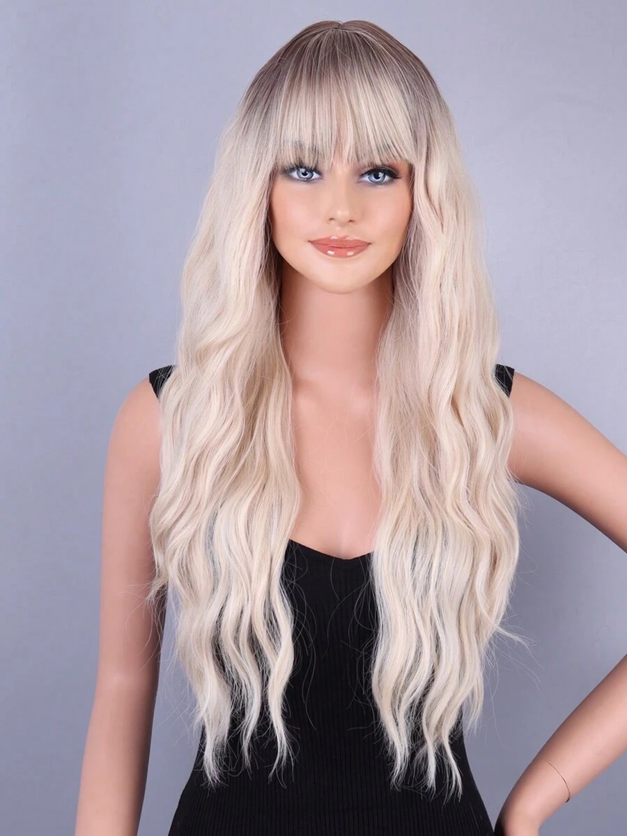 女性長捲髮假髮,美式合成纖維髮型,具有大波浪和豐盈感