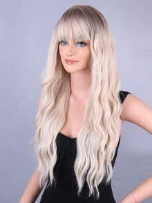 女性長捲髮假髮,美式合成纖維髮型,具有大波浪和豐盈感