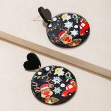 一对清新简约优雅亚克力圣诞卡通浮雕印花耳环，适合女士、朋友、妻子和母亲的圣诞礼物