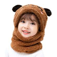 1 Miếng Trẻ em Hoạt hình gấu trúc Pom Pom Trang trí Mũ len Với Tai Và Khăn quàng cổ , Mùa Đông Ấm áp Bộ - Cà phê nâu - Xem 5