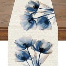 1 Miếng Hoa oải hương Lanh Khăn trải bàn , Nhà nông Quốc gia Phong cách Khăn trải bàn 13 X 70 Inch , Cho mùa hè Theo mùa Ngày kỷ niệm Và Kỳ nghỉ Bàn ăn nhà bếp Đồ trang trí , Thích hợp Đối với Trong nhà Ngoài trời Nhà  Buổi tiệc Trang trí , Xanh - Màu xanh lam - Xem 4