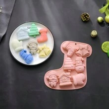 7個凹槽的矽膠模具(老人、聖誕樹、蛋糕、布丁)diy烘焙聖誕曲奇模具