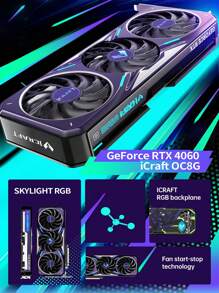 显卡 RTX 4060 ICraft OC8G GDDR6 GPU 128 位 PCI Express 4.0 X8 游戏视频卡台式电脑组件 - 紫色 - 查看 1