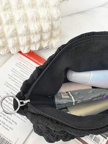 1 Pieza Bolsa Portátil De Gran Capacidad Con Impresión De Letras Para Cosméticos, Artículos De Tocador Y Almacenamiento - Negro - Ver 6