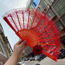 1pc Ladies' Lolita Style Lace Fan Chinese Dance Fan Qipao Accessory European Style Cosplay Folding Fan With Rose Pattern
