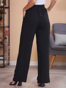 Calça Pantalona Feminina Com Bolso Cintura Alta - Preto - Visão 4