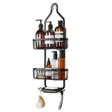 Bathroom Hanging Shower Organizer, Overhead Shower Caddy With Razor And Sponge Hooks, Rustproof, Black - Black - View 1