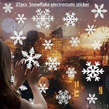 27pcs Christmas Decorations Snowflake Electrostatic Sticker Window Glass Sticker Christmas Sticker Snowflake Window Sticker - White - View 3